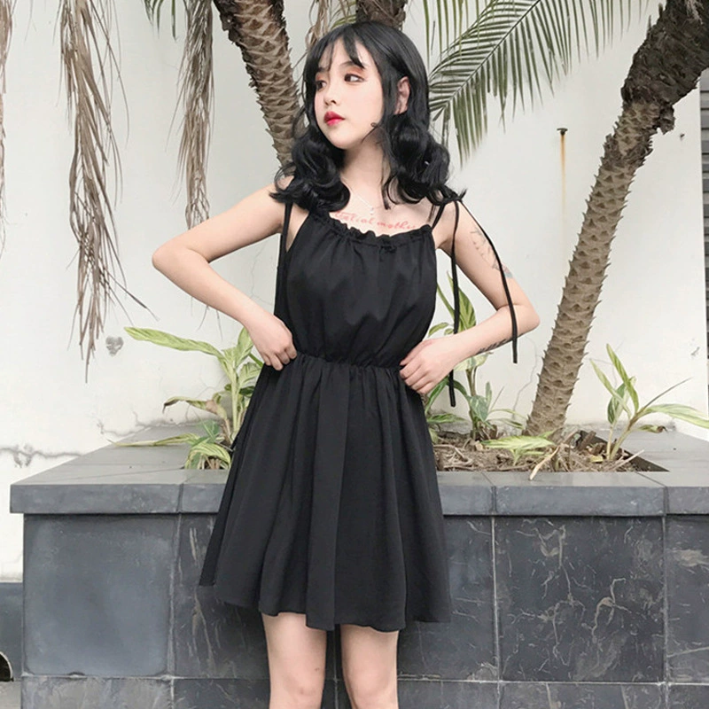 Mùa xuân và mùa hè của phụ nữ mùa xuân và mùa hè phong cách Hàn Quốc váy dây lưng cao lưng cao, váy quây cổ một chiều, váy màu đen - Váy eo cao