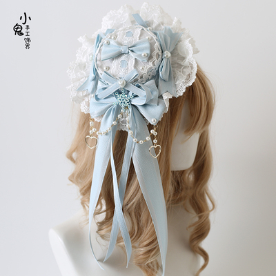 taobao agent Blue lace hairgrip with bow, hat, Lolita style
