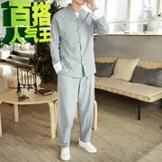 Bộ đồ nam phong cách Trung Quốc áo khoác lanh trẻ trung phong cách quốc gia thiền định j quần áo kiểu Trung Quốc Hanfu retro - Trang phục dân tộc