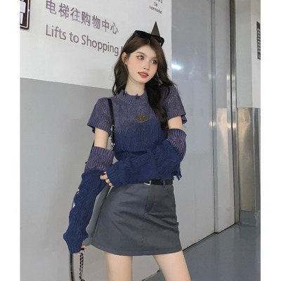 taobao agent Retro removable knitted autumn sweater, scarf, plus size, gradient, city style, fitted