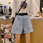 Quần jean nữ mùa hè 2019 phiên bản mới của Hàn Quốc có cạp cao buông lửng mỏng cuộn rộng túi quần ống rộng - Quần jean
