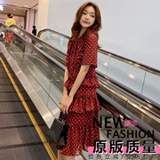 Váy đỏ sóng nữ 2019 hè mới phổ biến eo váy giảm béo - váy đầm