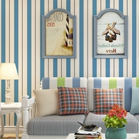 Синие средиземноморские вертикальные полосатые обои простые современные американские полосатые гостиные спальня