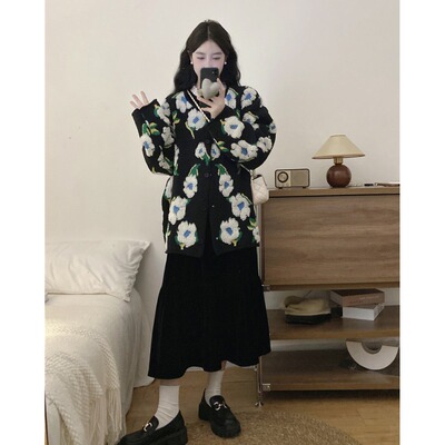 taobao agent Autumn dress, three dimensional sweater, jacket, set, plus size, french style, flowered, fitted