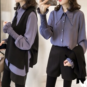 Phụ nữ mùa thu 2018 phiên bản Hàn Quốc mới của áo rộng size rộng mút áo sơ mi dài tay mập mạp với áo hai dây