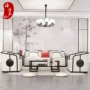 Mới Trung Quốc phong cách sofa gỗ rắn biệt thự phòng khách vải sofa khách sạn hiện đại tối giản mô hình phòng Zen đồ nội thất tùy chỉnh - Nhà cung cấp đồ nội thất đồ trang trí treo tường