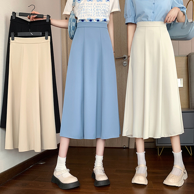 taobao agent Summer pleated skirt, long skirt, plus size, french style, bright catchy style, A-line, for pear shaped body, fitted