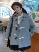 Mùa thu và mùa đông của phụ nữ Hàn Quốc nhỏ tươi lỏng sừng retro khóa trong phần dài áo khoác len dày áo gió - Trung bình và dài Coat