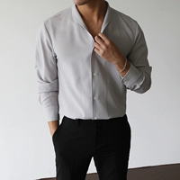 Quần áo nam mới của Hàn Quốc mua áo sơ mi nhỏ độc đáo áo sơ mi nam rủ lỏng lẻo áo sơ mi dài tay giản dị-SH719 - Áo áo sơ mi nam cổ tàu