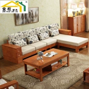 Sofa gỗ kết hợp mới phong cách Trung Quốc nội thất phòng khách gỗ sồi chaise góc dài sofa - Nhà cung cấp đồ nội thất