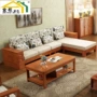 Sofa gỗ kết hợp mới phong cách Trung Quốc nội thất phòng khách gỗ sồi chaise góc dài sofa - Nhà cung cấp đồ nội thất đồ trang trí treo tường phòng khách