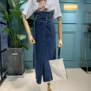 EDTG2019 xuân hè mới giặt trong phần dài của váy denim xẻ xẻ phiên bản Hàn Quốc của những chiếc váy eo cao nữ - Váy