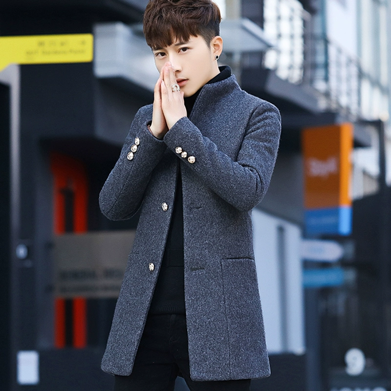 Áo khoác mùa thu đông mới cho nam mid-style phong cách Hàn Quốc hợp thời trang áo len mỏng dày áo khoác cotton nam - Áo len