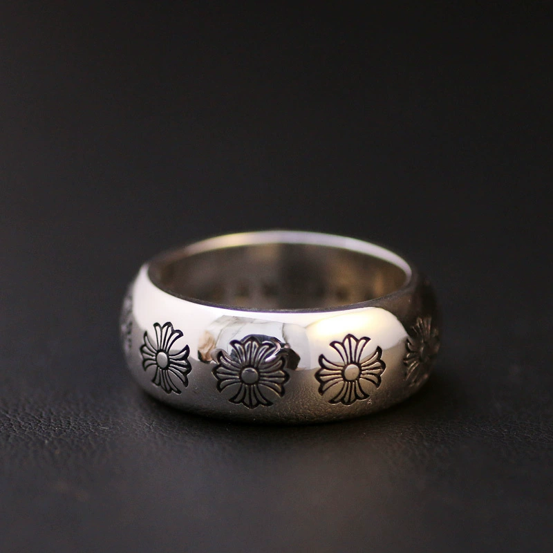 Yixiu cũ thợ bạc 925 sterling bạc chéo vòng hoa nhẫn trơn nhẫn nam và nữ punk nhẫn cặp đôi xu hướng nhẫn - Nhẫn