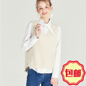 [2018 mùa xuân mới] kiểu dáng đẹp tối giản nữ V-cổ màu rắn với lụa sáng đan tay áo