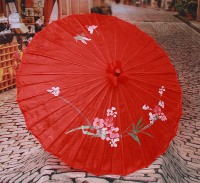 taobao agent Japanese props, silk red green fuchsia Chinese umbrella