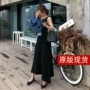2018 phiên bản Hàn Quốc mới của cổ chữ V màu đen giảm béo dài không tay đan áo yếm váy đi biển