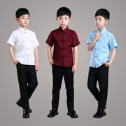 Chàng trai Trung Quốc phong cách Tang phù hợp với phong cách Trung Quốc Học sinh Trung Quốc ăn mặc áo dài trẻ em áo sơ mi mùa xuân và trang phục đọc sách mùa hè - Trang phục