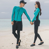 Bộ đồ lặn Hàn Quốc đôi quần lửng chống nắng nhanh khô nam và nữ đồ bơi dài tay nữ bikini bốn mảnh áo tắm hè - Vài đồ bơi đồ đi biển cho cặp đôi