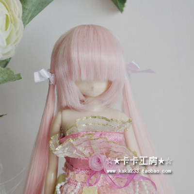 taobao agent Tea Kaka hand | Girls Qi bangs double ponytail wig pink BJD/AZ/OB/Keer/Barbie doll