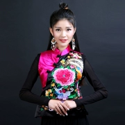 Thứ chín bướm phong cách quốc gia phụ nữ ban đầu của satin thêu hoa mẫu đơn ngắn thêu Trung Quốc phong cách retro đĩa khóa vest