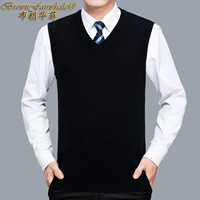 Mùa thu và mùa đông của nam giới áo len cashmere len vest vest áo len V-Cổ màu rắn kinh doanh vest trung niên giải trí áo len cardigan nam