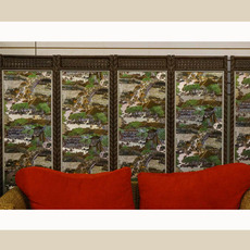 ширма 中久户外家具pvc藤编清明上河图四扇屏风隔断折屏冲钻特价包邮 Long time in outdoor