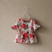 Quần áo trẻ em 2018 mùa hè cô gái mới bé Châu Âu và Hoa Kỳ retro mực hoa sừng ngắn tay t-shirt trẻ em của búp bê áo sơ mi