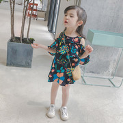 Cô gái ngắn tay váy mùa hè mới Hàn Quốc phiên bản của trẻ em off-vai ăn mặc 3-4 tuổi bé ăn mặc giản dị