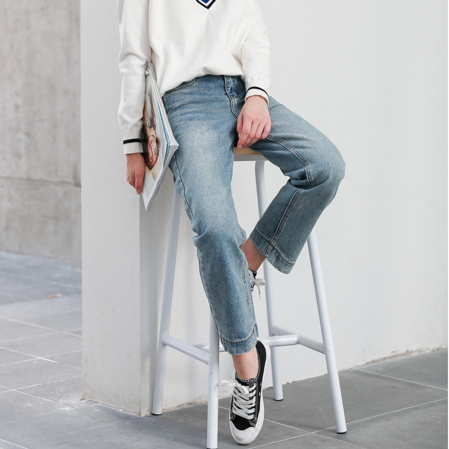 【实拍112】新款韩版宽松复古直筒裤女 九分牛仔裤学生百搭牛仔裤