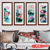Вышивка из вышивки Гуандун и исследование гостиной Hemei Lotus четыре экрана, декоративная живопись Гуандунга, чистая вышивка ручной работы