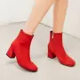 Thu đông 2018 mới đơn giản da lộn bốt lớn màu đỏ boot vuông đầu dây bên dày giày boot nữ cổ cao Hàn Quốc