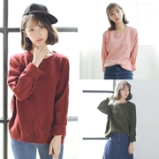 2017 mùa thu Hàn Quốc phiên bản mới lỏng đơn giản màu rắn đáy áo len cổ tròn dài tay áo thun áo len nữ sinh viên