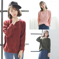 2017 mùa thu Hàn Quốc phiên bản mới lỏng đơn giản màu rắn đáy áo len cổ tròn dài tay áo thun áo len nữ sinh viên áo kiểu nữ