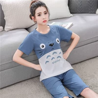 Mùa hè đồ ngủ nữ cotton ngắn tay Hàn Quốc phiên bản của cắt quần lỏng phù hợp với cô gái sinh viên mặc quần áo nhà XL đồ bộ cho người 60 tuổi