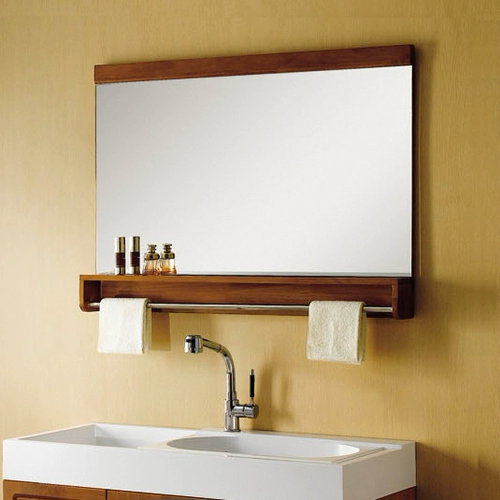 Зеркало в ванной комнате туалетное зеркало с твердым деревянным зеркалом коробки полотенце полотенце полки полки хранения