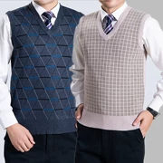 Mùa thu trung niên áo len nam áo len cổ chữ V áo len màu rắn nam vest kinh doanh áo len cha