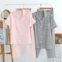 Nhật bản bông kẻ sọc couple đồ ngủ nam giới và phụ nữ mùa hè phần mỏng đôi gạc ngắn tay cardigan Hàn Quốc phục vụ nhà phù hợp với đồ bộ kiểu mới