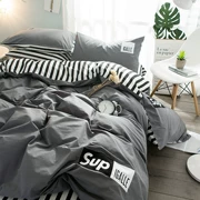 Bộ đồ giường bốn mảnh bông cotton bầu không khí thời trang đơn giản hiện đại chăn Bắc Âu cá tính đồng bằng giường đôi duy nhất