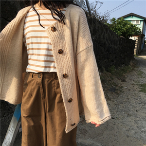 Hàn quốc ulzzang phong cách Harajuku bf mùa thu Hàn Quốc phiên bản của loose hoang dã áo len cardigan áo len lông nữ sinh viên áo len cổ lọ nữ