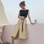 Thời trang Hàn Quốc thường phù hợp với mùa hè ngắn tay T-Shirt top + retro một mảnh váy váy dài hai mảnh nữ áo kiểu nữ đẹp tuổi 40