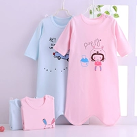 Bé bông áo choàng bé nightdress mùa hè mùa xuân trẻ em một mảnh đồ ngủ cô gái chàng trai dài tay đồ ngủ 0-4 tuổi quần áo trẻ em nam