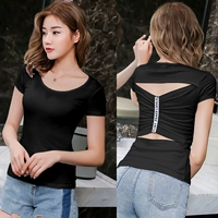 Mùa hè ngắn tay T-Shirt nữ cổ tròn không thường xuyên rỗng backless kích thước lớn Slim áo Hàn Quốc phiên bản của máy cẩn thận đáy áo đầm đẹp giá rẻ