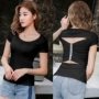 Mùa hè ngắn tay T-Shirt nữ cổ tròn không thường xuyên rỗng backless kích thước lớn Slim áo Hàn Quốc phiên bản của máy cẩn thận đáy áo đầm đẹp giá rẻ