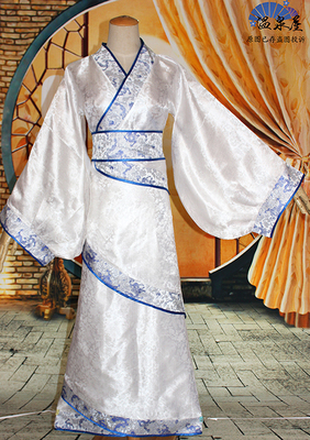 taobao agent Costume Hanfu Sanwu 服 服 服 古 blue and white porcelain white blue edge Hanfu women's adult dress Chinese Chinese clothes