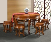 Đồ nội thất nhà hàng Nanmu phong cách Trung Quốc bàn tròn bảy mảnh Ming và Qing bàn gỗ cổ phân hoàn chỉnh bộ đồ nội thất - Bộ đồ nội thất
