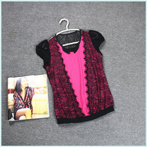 ◎ quần áo Jiaren giảm giá. Phụ nữ kéo tiêu chuẩn ◆ vàng loạt cá tính cổ áo ren khâu ngắn tay áo sơ mi chiffon giải phóng mặt bằng