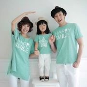 Áo thun mẹ-con Hàn Quốc mùa hè gia đình gồm ba chữ đầy đủ chữ cotton dài tay ngắn XL cha-con mùa thu