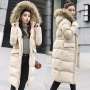 Bông của phụ nữ phần dài Hàn Quốc phiên bản 2018 mới eo dày xuống bông độn áo khoác mùa đông lớn cổ áo lông thú áo khoác nữ bông áo khoác