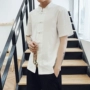 Trung quốc phong cách đàn ông của mùa hè Trung Quốc linen linen dress kích thước lớn bông và vải lanh ngắn tay áo sơ mi nam của đĩa khóa quốc gia retro quần áo quần áo thể thao nam